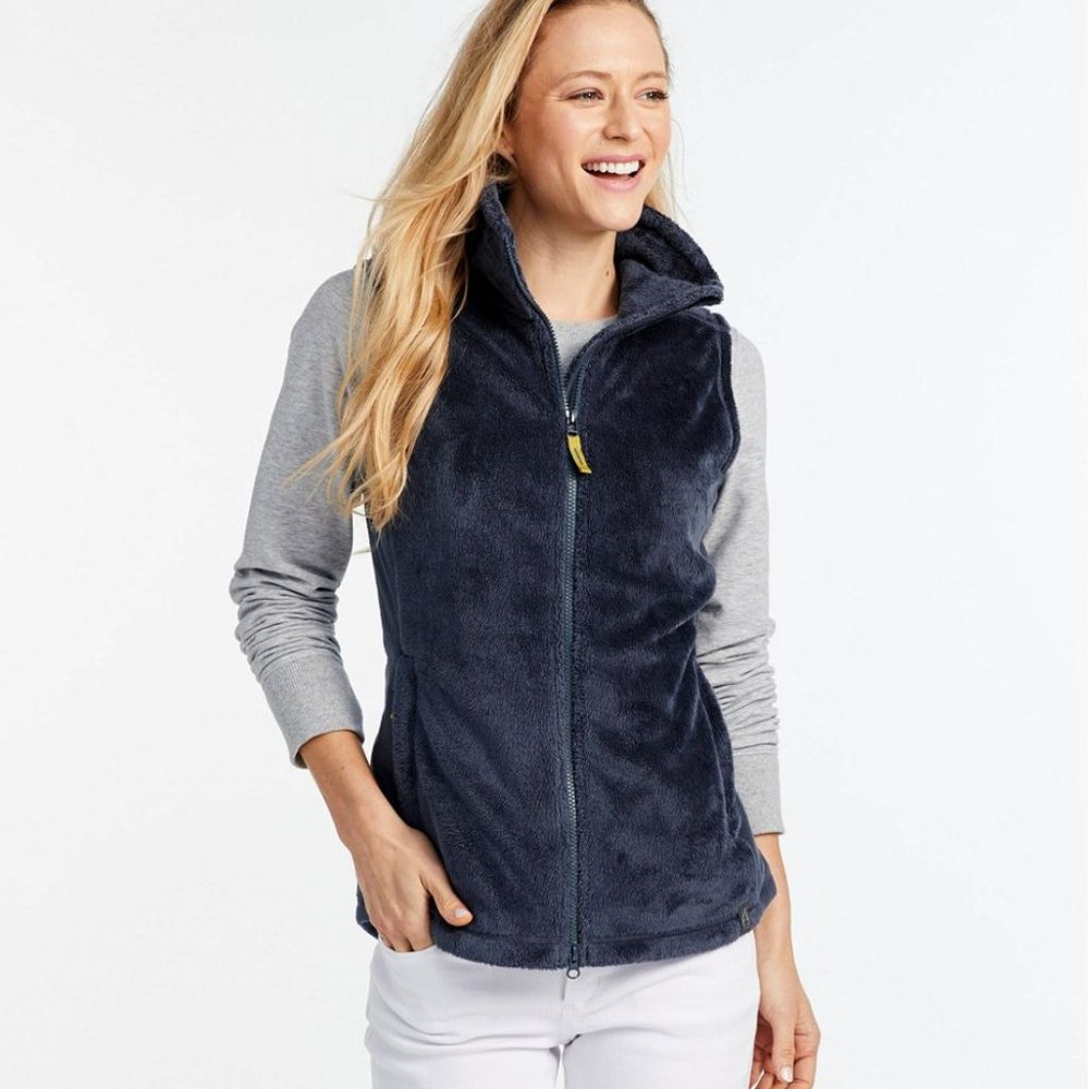 L.L. Bean Luxe Fleece Long Vest Blue Soft Size Medium M Misses EUC D2231 - Picture 1 of 15